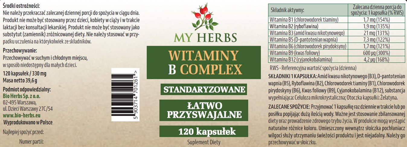 Etykieta My Herbs Witaminy B Complex 120 kapsułek