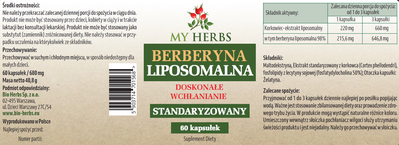 Berberyna Liposomalna My Herbs – skład i dawkowanie