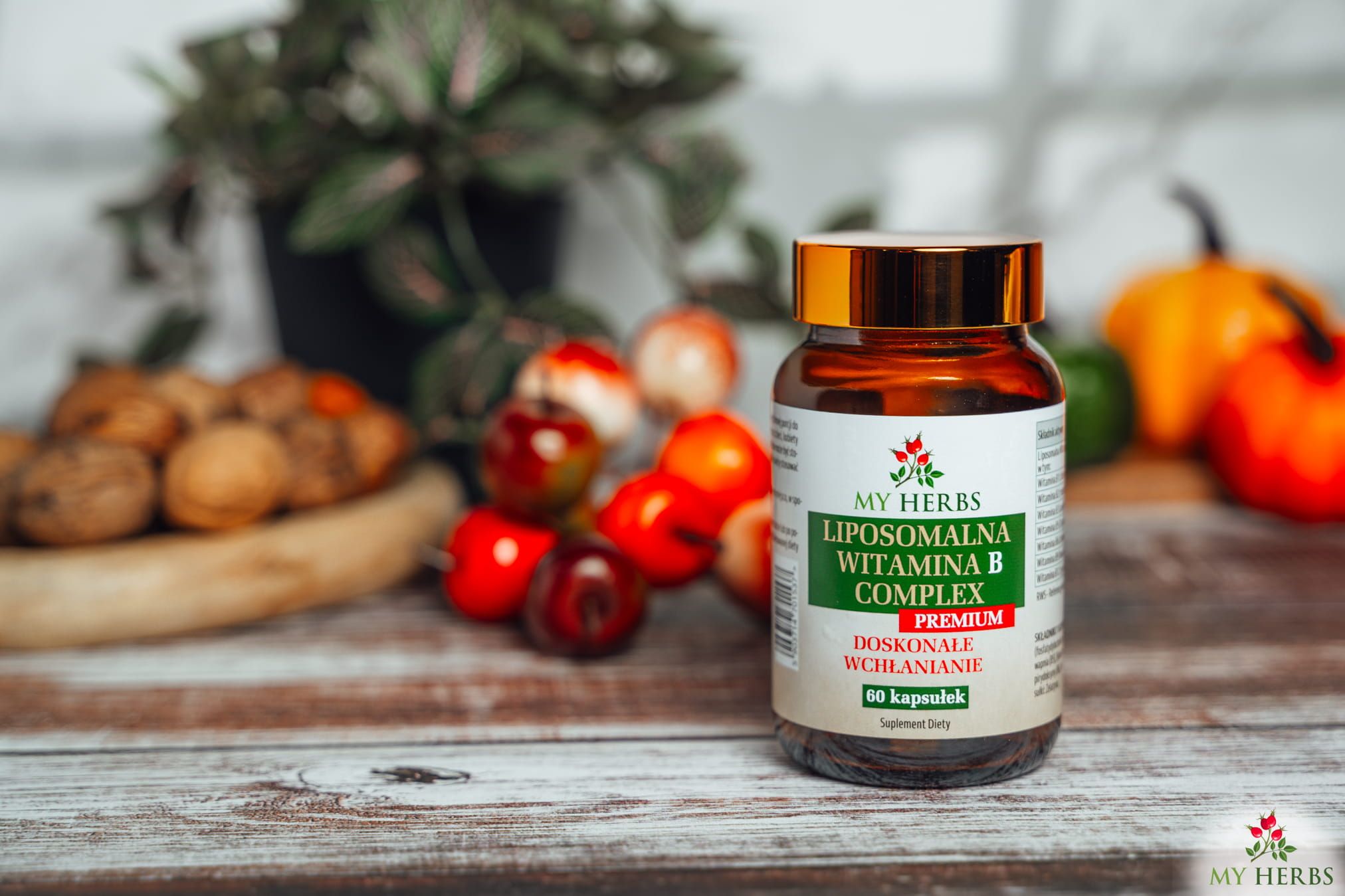 Liposomalna Witamina B Complex My Herbs w naturalnej aranżacji
