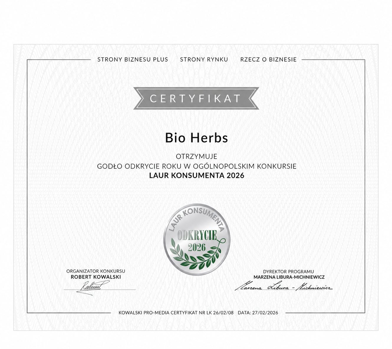 My Herbs – Laur Konsumenta 2026 Odkrycie Roku