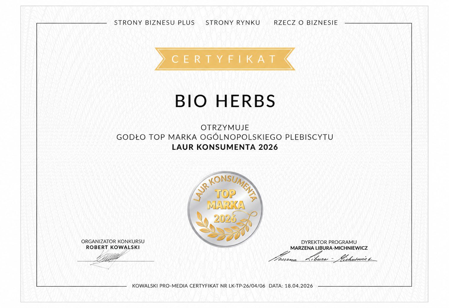 My Herbs – Top Marka 2026 Laur Konsumenta