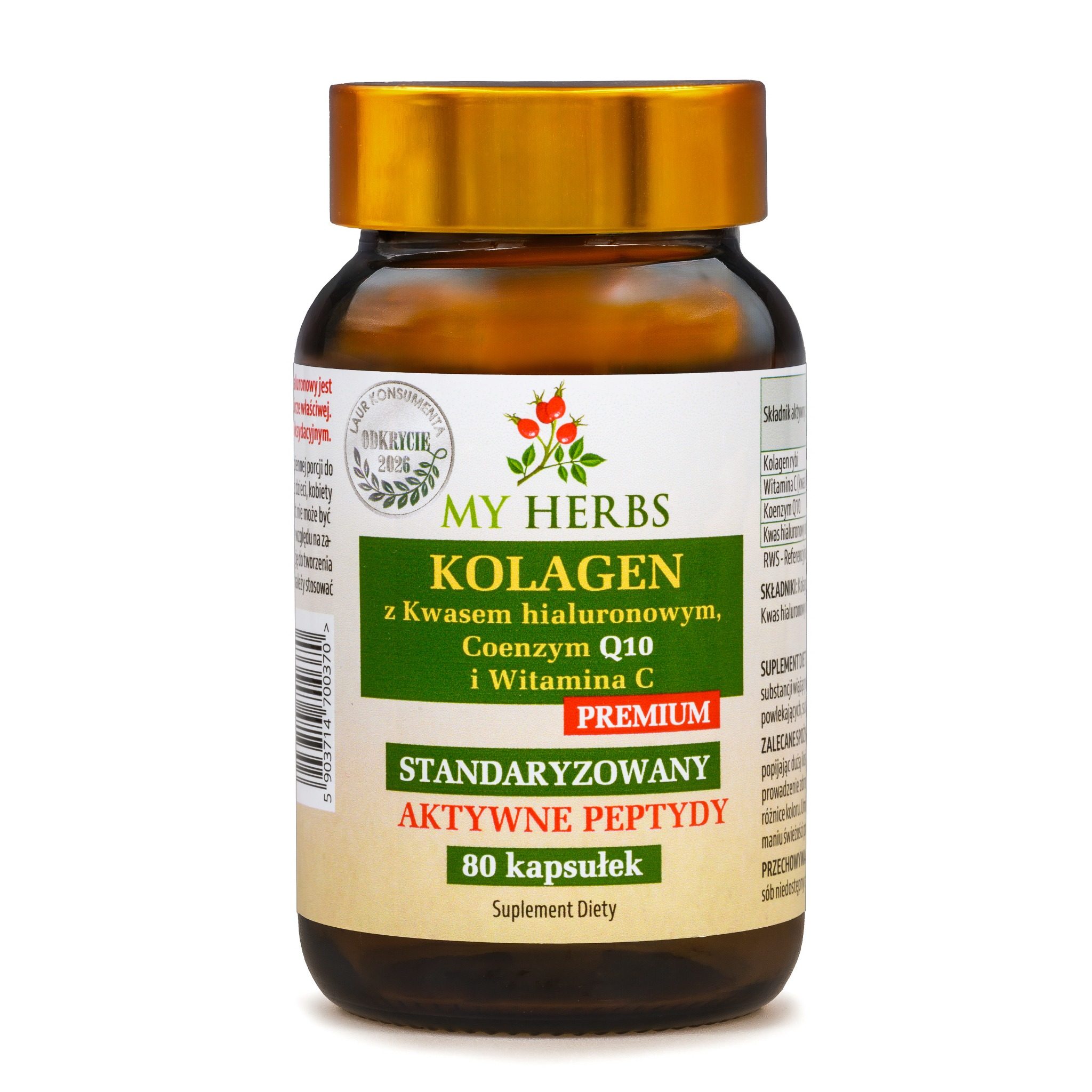 Kolagen z kwasem hialuronowym, Q10 i witaminą C 80 kapsułek My Herbs
