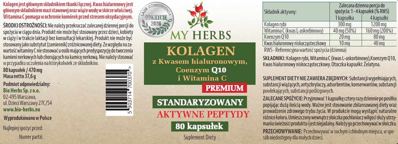 Etykieta Kolagen z kwasem hialuronowym, Q10 i witaminą C My Herbs