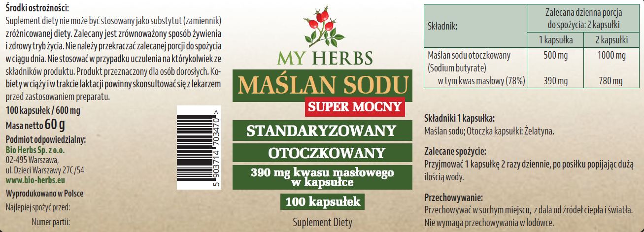 Maślan Sodu Otoczkowany My Herbs skład i etykieta produktu