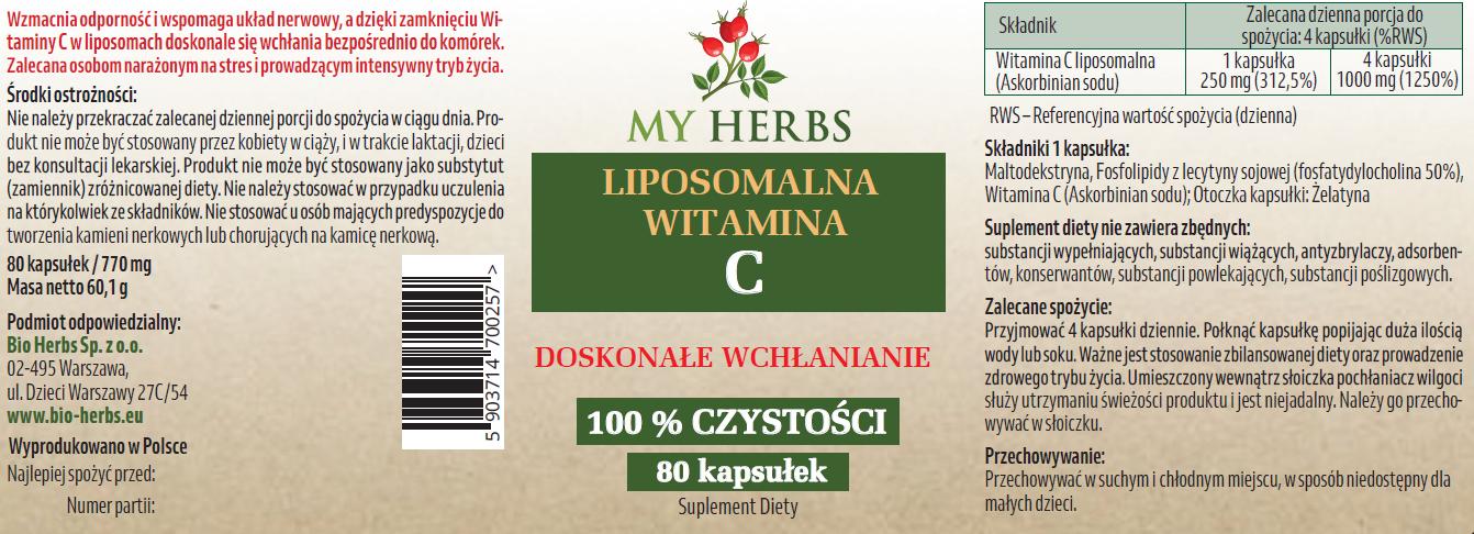 Etykieta My Herbs Liposomalna Witamina C 1000 mg 80 kapsułek