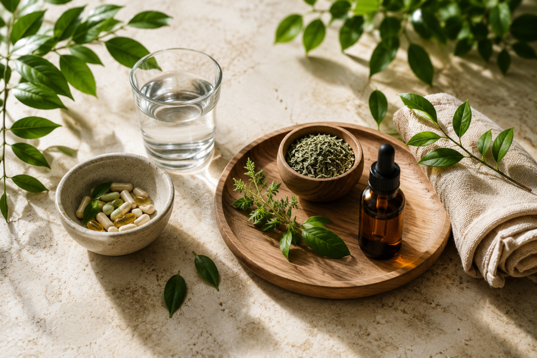 Natural wellness composition with herbal elements